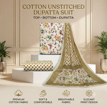 Sanganeri Suit | Ivory Mustard Floral