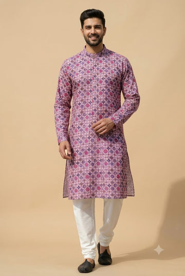Men's Kurta | Pink Purple Geometric Print