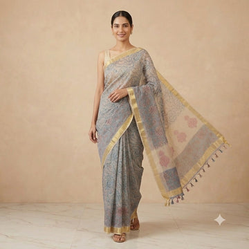 Kota Doriya Saree | Grey Multicolour Floral Print