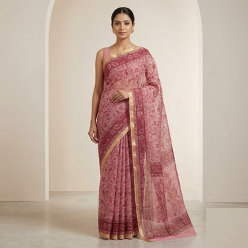 Kota Doriya Saree | Pink Maroon Floral Jaal Print