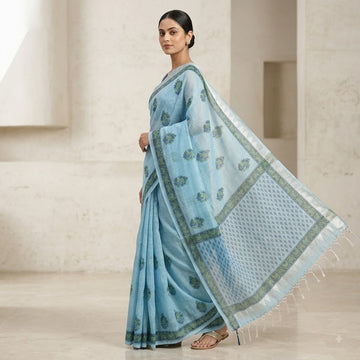 Kota Doriya Saree | Sky Blue Green Buti Print