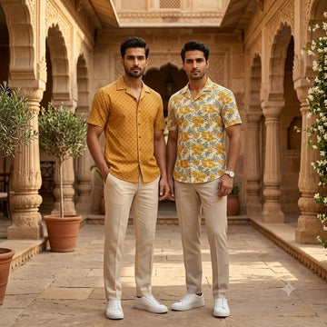 Mustard Dot & Yellow Tropical Print Half Sleeve Shirt Combo - Pack of 2