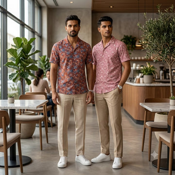 Rust Paisley & Pink Geometric Half Sleeve Shirt Combo - Pack of 2