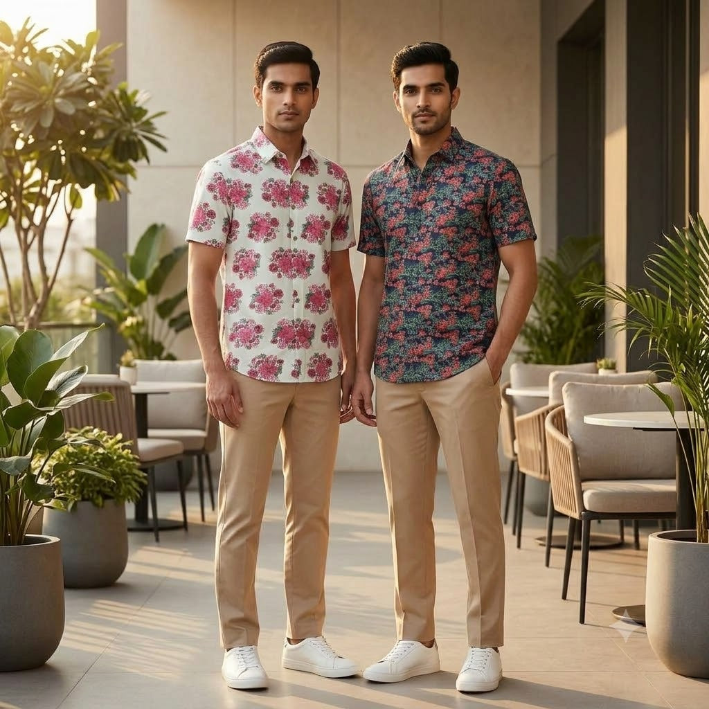 Pink Rose & Navy Floral Half Sleeve Shirt Combo - Pack of 2