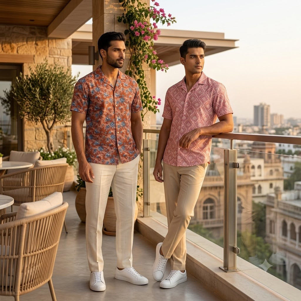 Rust Paisley & Pink Geometric Half Sleeve Shirt Combo - Pack of 2
