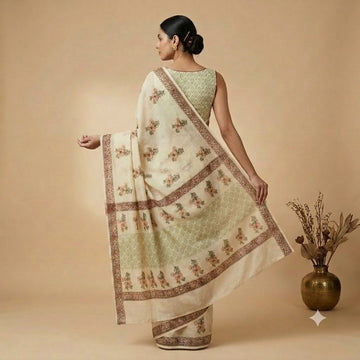 Kota Doriya Saree | Cream Green Floral Print